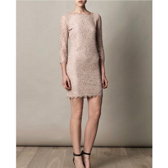 Diane Von Furstenberg Women's Beige DVF Zarita Lace Sheath Dress Size 2 - Picture 4 of 15